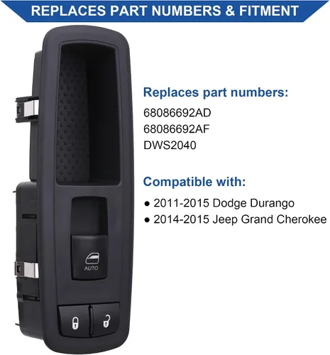 Miniatura 2 de Obaee Interruptor de elevalunas eléctrico para pasajeros 68086692AD compatible con Jeep Grand Cherokee 2014-2015, Dodge Durango 2011-2015, sustituye