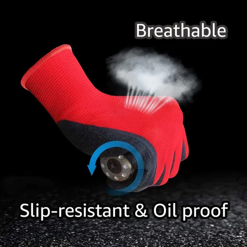 Miniatura 5 de EvridWear - Guantes de trabajo de seguridad de látex arrugado Rojo