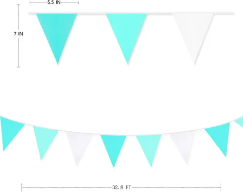 Miniatura 7 de Pancarta verde aguamarina de 32 pies para decoración de fiesta, bandera triangular, banderines de tela para boda, cumpleaños, compromiso, novia