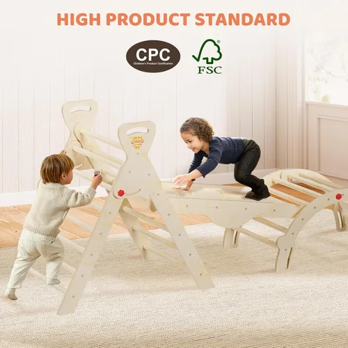 Miniatura 5 de Pikler - Juego de triángulos 8 en 1 plegable Montessori Juguetes de escalada de madera para niños pequeños de 1 a 5 años, gimnasio de selva