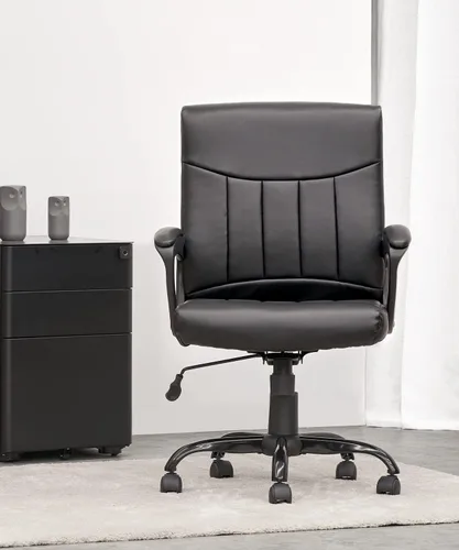 Miniatura 2 de CLATINA Silla ejecutiva de oficina de cuero, silla de escritorio de computadora con respaldo medio con soporte lumbar y reposabrazos acolchados