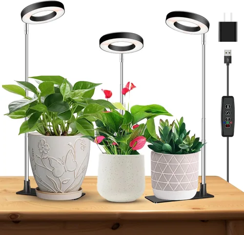 Miniatura 22 de Kullinss - Luz de crecimiento, 48 luces LED de espectro completo para plantas de cultivo en interiores con base desmontable, temporizador de Grano