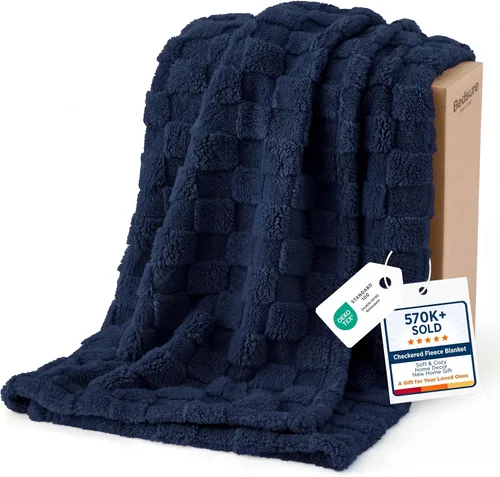Bedsure Manta de vellón azul oscuro Pageant para sofá, súper suave y acogedora, tamaño individual, para mujer, bonita manta pequeña para niñas, 60 x