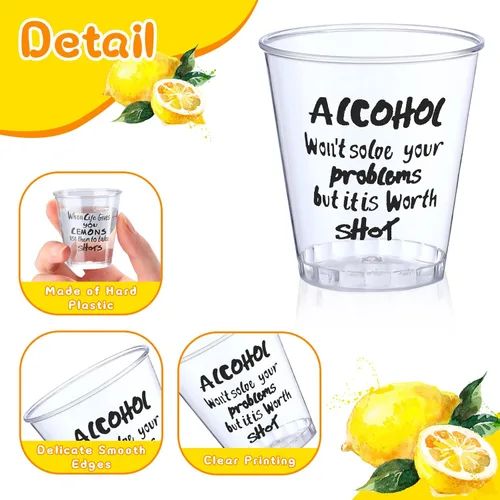 Miniatura 3 de Peryiter 100 vasos de chupito de plástico a granel, mini vasos desechables de 1.7 onzas, diseño divertido transparente, vasos de muestra, vasos