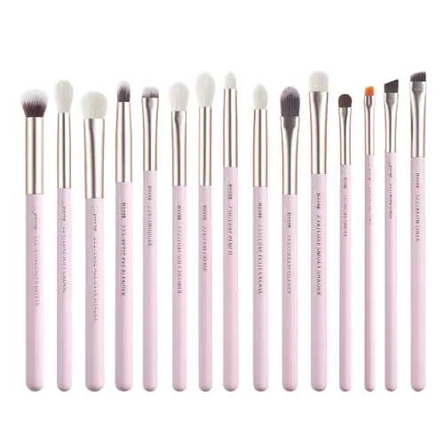 Jessup Pinceles de sombra de ojos, 15 piezas, juego de pinceles de ojos naturales para sombra de ojos, corrector de cejas, delineador de ojos, novia