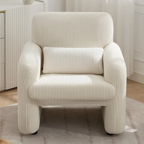 Miniatura 6 de WUTUTUEE Silla decorativa de tela de pana, sillas tapizadas modernas para sala de estar con almohada lumbar, sillón ancho y cómodo para dormitorio