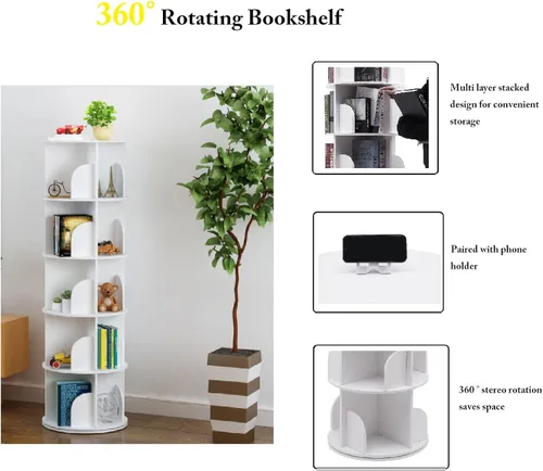 Miniatura 5 de CNCEST Estantería giratoria de 360°, estante organizador de estantería de 5 niveles, estantería de 360 niveles de 5 niveles, estantería de PVC