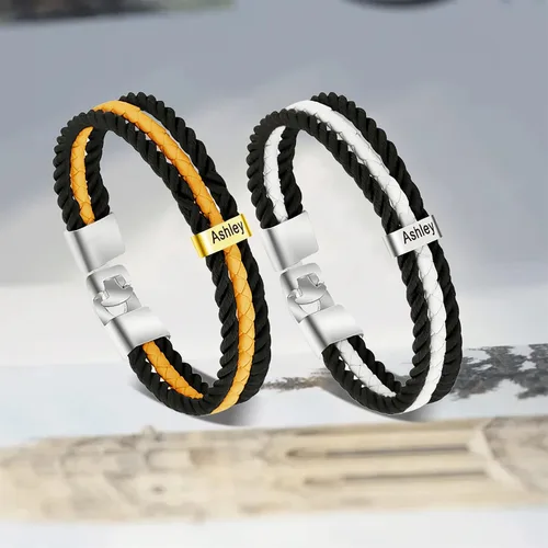 Miniatura 77 de Pulseras de cuero personalizadas para hombre con 1-6 nombres, pulsera trenzada personalizada con cuentas para papá, marido, día del padre, San