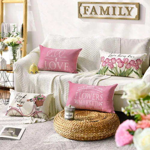 Miniatura 2 de AVOIN colorlife Hello Love - Juego de 4 fundas de almohada para bicicleta, diseño de tulipanes rosados, 16 x 16 pulgadas, diseño de flores