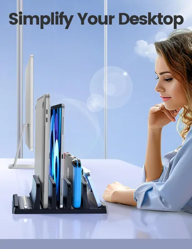 Miniatura 6 de Vaydeer Organizador vertical de 3 ranuras para laptop, soporte de almacenamiento para portátil hecho de plástico ABS de alta calidad, diseño 5 en 1