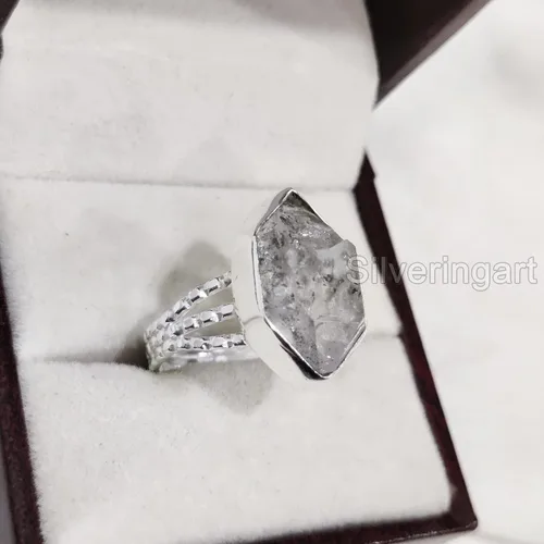Miniatura 6 de Natural Herkimer Diamond Ring, Rough Herkimer Diamond Ring, Birthstone, 3 Doted Band, 925 Sterling Silver, Womens Ring, Christmas, Thanksgiving