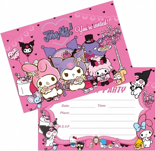 SUTRADHAR 24 invitaciones de cumpleaños kuromi y melodía, invitaciones de fiesta de cumpleaños y melodía, suministros de decoración (invitaciones 24)