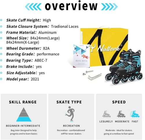 Miniatura 5 de Patines en línea Nattork ajustables para adultos y adolescentes, patines con cuchillas para interior y exterior para niños, principiantes Verde