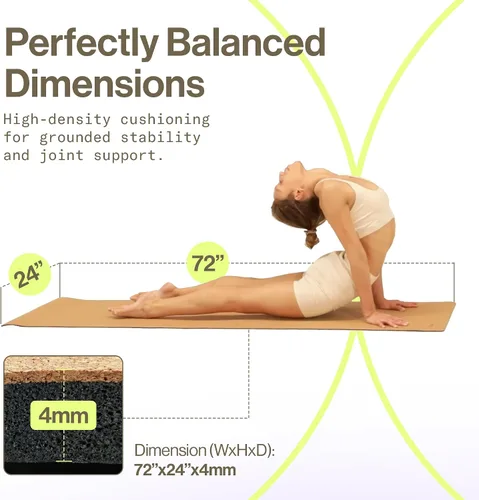 Miniatura 5 de Ananday Esterilla de yoga de corcho de alta calidad, sostenible, no tóxica y sin PVC, antideslizante, perfecta para yoga caliente, pilates