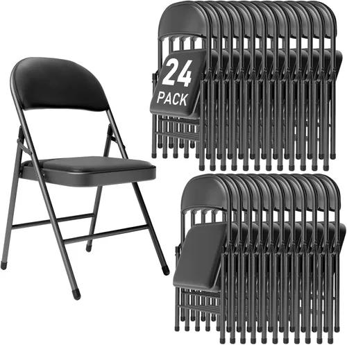 Miniatura 36 de Paquete de 4 sillas plegables negras con cojín acolchado y respaldo para exteriores, sillas plegables comerciales apilables portátiles con marco