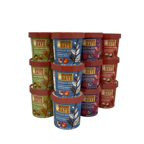 Miniatura 4 de Modern Oats - Tazas de avena instantánea de manzana y nuez con tapa, sin gluten, vegana, sin OGM con proteína y fibra, desayuno para llevar, avena