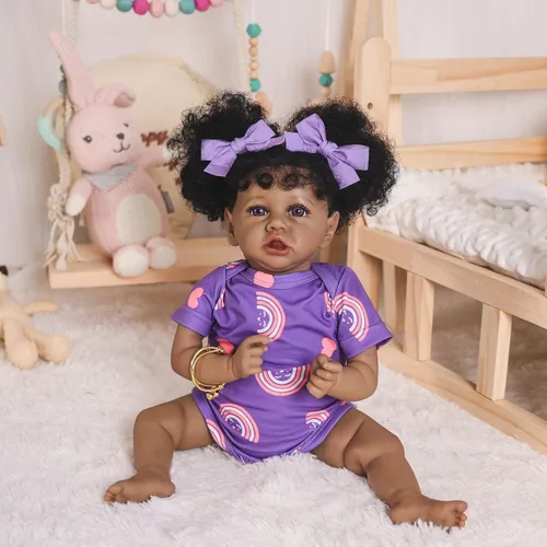 Miniatura 9 de HOOMAI - Muñeca imitación de bebé real, con cuerpo suave de 22.8 pulgadas, muñeca realista de niña afroamericana
