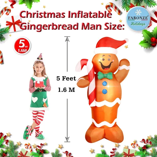 Miniatura 3 de Hombre de Jengibre Inflable de Navidad Iluminado para Interiores y Exteriores Decoración de Patio Navideña Inflable con Ventilador Integrado