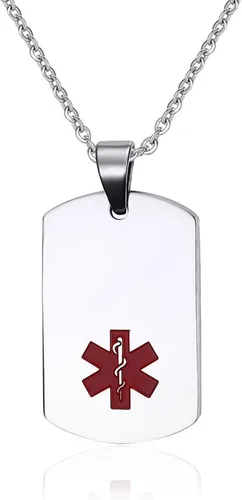 Miniatura 96 de VNOX Collar con colgante personalizado de acero inoxidable con grabado personalizado para identificación de alerta médica de emergencia para hombres