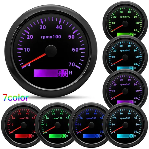 Miniatura 2 de ARTILAURA Tacómetro para Barco Marino 7000 RPM Medidor de 85 mm 3-3/8" 7 Colores para Coche AUTO Camión 9-32V (Negro)