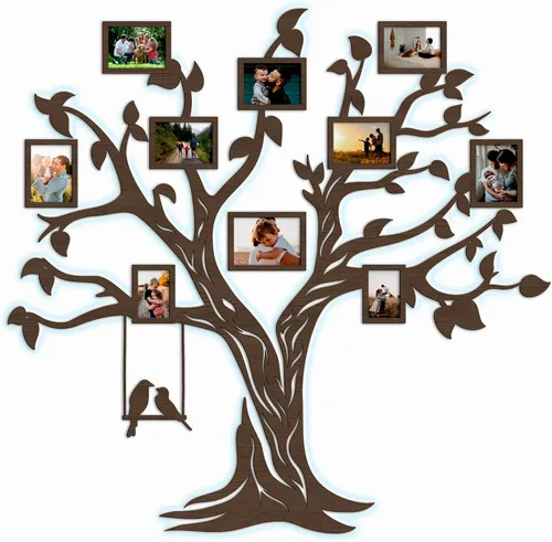 JustLikeWood Calcomanías de pared de árbol genealógico de madera 3D LED de 51 x 50 pulgadas con marco, decoración de pared para sala de estar, Nogal