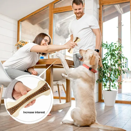 Miniatura 3 de Juguetes para perros para masticadores agresivos, paquete de 2 huesos duraderos de nailon para perros con sabor a carne real para razas grandes