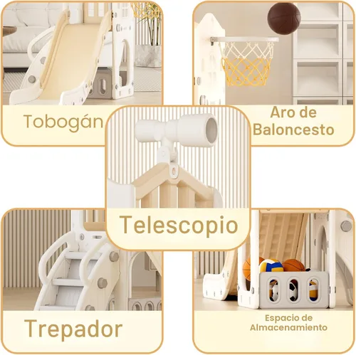 Miniatura 2 de XJD Tobogán 5 en 1 para niños pequeños de 1 a 3 años, juego para interiores y exteriores con aro de baloncesto y pelota, espacio de almacenamiento
