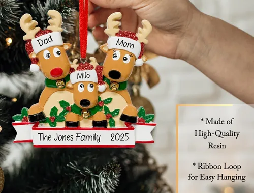 Miniatura 4 de Adorno navideño personalizado de familia de 3 renos 2026 Familia de ciervos Rodolfo para árbol de Navidad Recuerdo personalizado para padres
