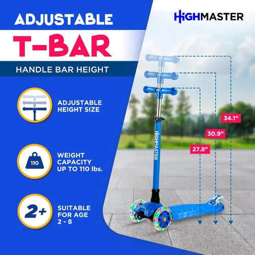Miniatura 2 de HighMaster - Patinete para niños – Patinete de 3 ruedas para niños y niños pequeños – Manillar ajustable con luces LED en las ruedas – Diversión