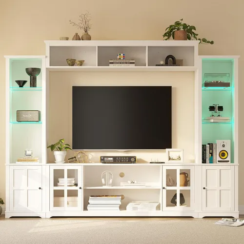 Miniatura 2 de MEISSALIVVE Mueble de pared con almacenamiento y luces LED, gran centro de entretenimiento con estanterías para televisores de hasta 70 pulgadas