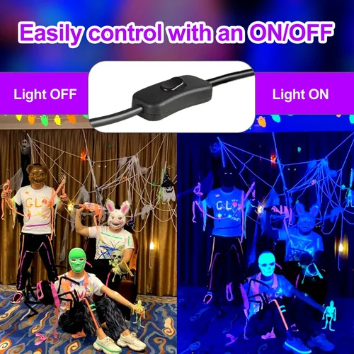 Miniatura 5 de Barra de luz LED negra de 120 W, cable e interruptor de 10 pies, carcasa de aluminio, luces negras impermeables YIAYETOG IP66 para grandes espacios
