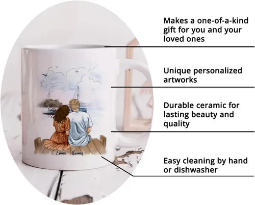 Miniatura 5 de Gossby Taza de café personalizada para parejas, regalo personalizado para pareja, con diseño, nombre, aniversario, día de San Valentín, regalo