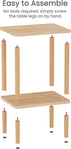 Miniatura 8 de LUCKNOCK - Mesa auxiliar de madera maciza, mesa auxiliar de 2 niveles con estante de almacenamiento, mesita de noche estrecha para espacios