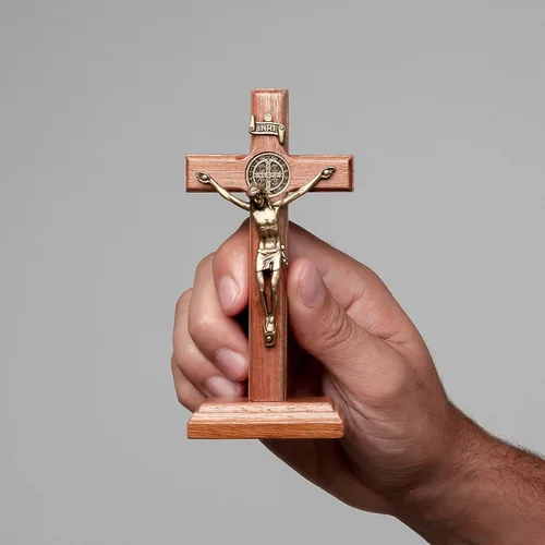 Miniatura 4 de Intercession Crucifijo de cruz de madera para pared y mesa (5 pulgadas - Oro antiguo)