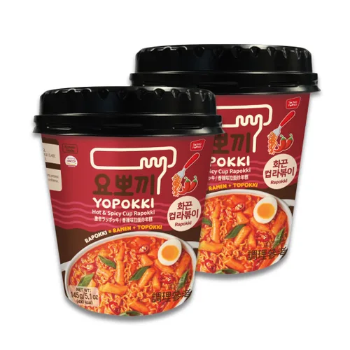 Miniatura 6 de Yopokki Taza Rabokki instantánea – Tortas de arroz coreanas Tteokbokki con fideos ramen, comida callejera coreana rápida y fácil, aperitivos