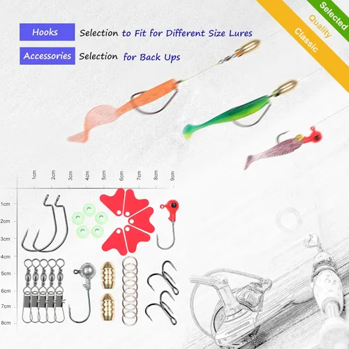 Miniatura 6 de EXAURAFELIS Juego de señuelos de pesca, kit de señuelos para lubina, trucha, salmón, agua dulce, equipo de aparejos de pescado, incluye cuchara