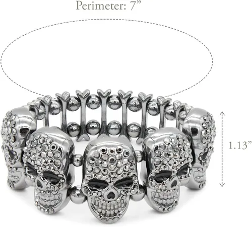 Miniatura 2 de Lavencious Pulsera elástica de calavera para mujer, 7 pulgadas