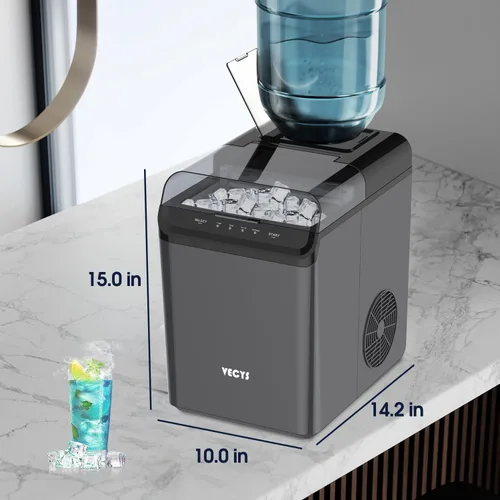 Miniatura 6 de VECYS Máquina de hielo en cubos, máquina de hielo de alta calidad para encimera, capacidad diaria de fabricación de hielo de 34 libras y función