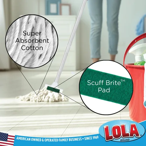 Miniatura 2 de LOLA Trapeador húmedo de algodón con almohadilla de repuesto para eliminar rozaduras, absorbe hasta 3 veces su peso en agua, duradera y súper