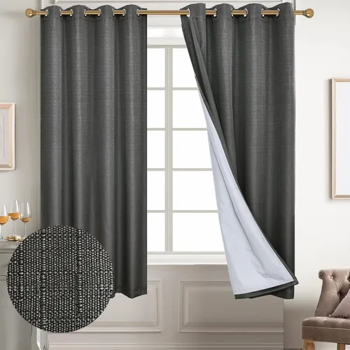 Miniatura 45 de Diraysid Cortinas 100% opacas de lino beige para dormitorio, con ojales, aislamiento térmico, cortinas de oscurecimiento de habitación