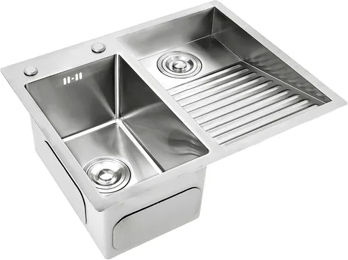 Miniatura 10 de Fregadero de lavandería de acero inoxidable con tabla de lavado integrada, bañera para lavar a mano con panel grueso, fregadero de lavandería