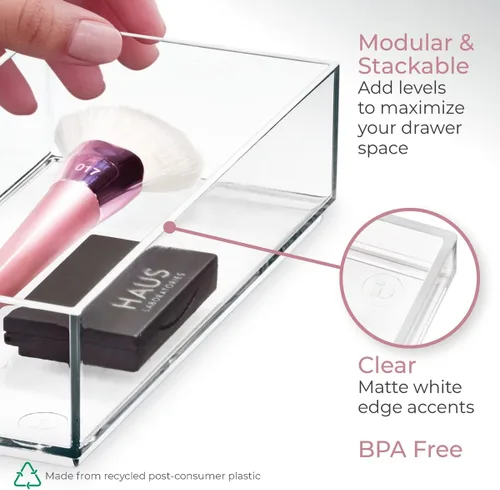 Miniatura 5 de Organizador Clarity de InterDesign para tocador, adecuado para cosméticos y productos de belleza, 8 x 12 x 2 pulgadas, transparente, Transparente, M