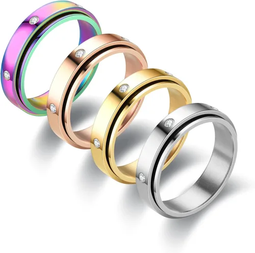 Anillos de ansiedad para mujer, anillos giratorios para aliviar el estrés, 4 unidades, acero de titanio de 0.236 in, tamaño 5-12