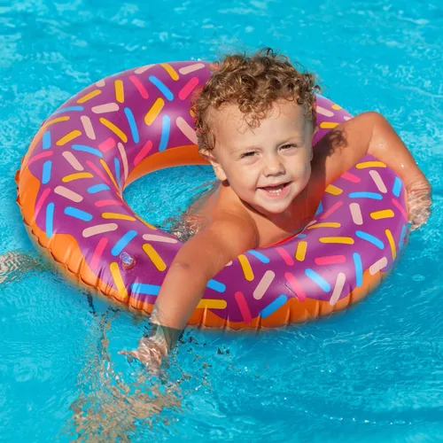 Miniatura 4 de Leitee Dona inflable para niños de 21.7 pulgadas con forma de dona, flotadores para piscina, tubo de natación inflable, anillo de natación, Morado