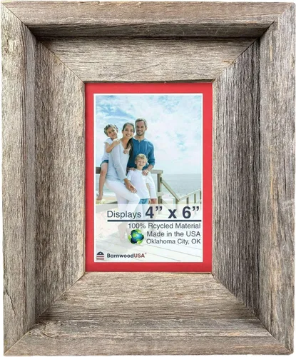 Miniatura 20 de Portarretratos de madera rústica de granero – Marcos de fotos de madera recuperada – Marco de madera con paspartú para pared y mesa – Fabricado