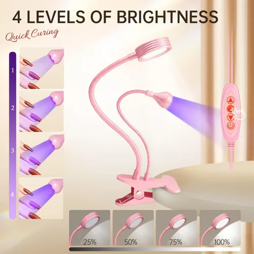 Miniatura 3 de AORAEM Lámpara LED de uñas de doble cabezal, luz LED UV de secado rápido, cuello de pato, lámpara UV secadora, luz de curado con cuello de cisne