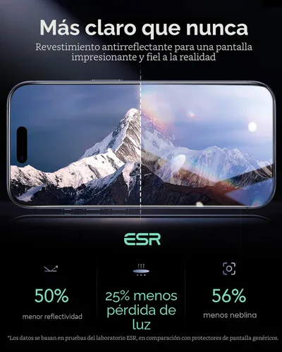 Miniatura 6 de ESR Paquete de 3 protectores de pantalla de vidrio 9H+ para iPhone 17 Pro Max, [grado militar inastillable], con tecnología antirreflectante AR