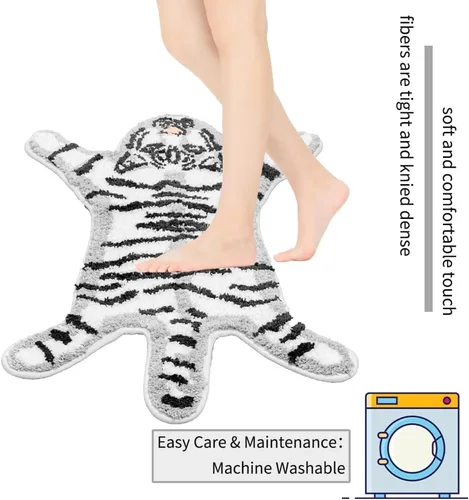 Miniatura 4 de Tapete de baño de tigre para baño, diseño de dibujos animados de tigre blanco, antideslizante, absorbente, pequeño, decoración de baño, alfombra