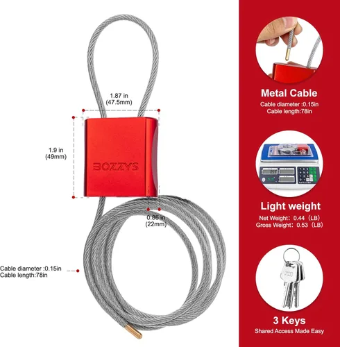 Miniatura 2 de Candado de cable con 3 llaves L 6.56 pies (2m), D 1/6 pulgadas (4mm) Candado de cable de acero ajustable Cerraduras de aluminio para bicicletas