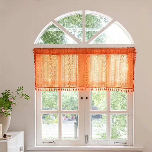 Miniatura 19 de Deeprove - Cenefa de cortina bohemia negra de 18 pulgadas de largo para cocina y cafetería, cortina corta bohemia de encaje transparente de crochet